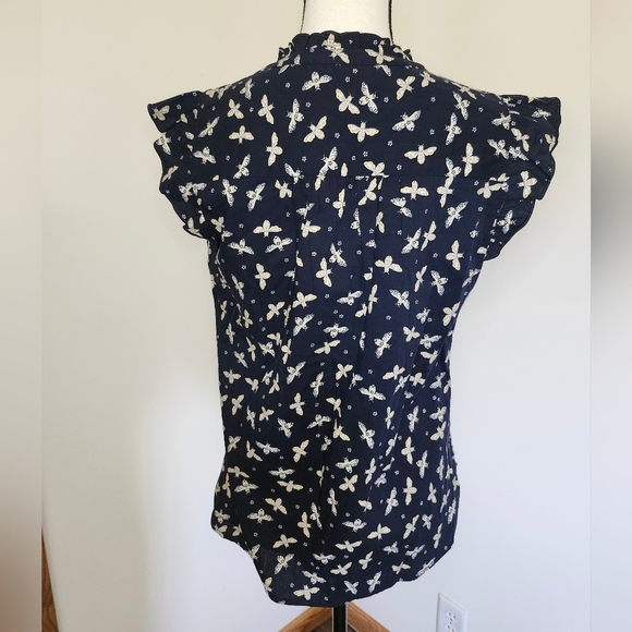 LOFT Navy Blue Bee Print Button Down Shirt - Picture 3 of 6